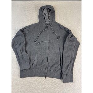 Vince‎ Hoodie Mens 2XL Gray Full Zip Knit Cotton Blend Striped Lined Sweatshirt